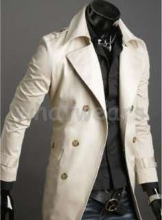 Mens New Style Collar Double Breasted Trench Coat Black 3 Size Z1290 