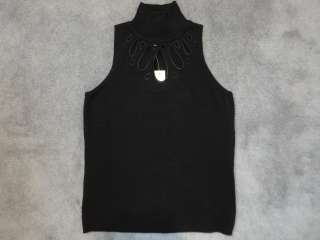 NWT Evie Sleeveless Turtleneck Cut Out Design Ribbed Silk Black Shirt 