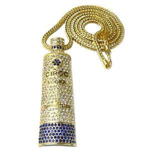  Gold with Blue Iced Out Ciroc Pendant and 36 Inch Franco 