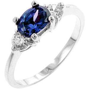 CARAT OVAL CZ SIMULATED SAPPHIRE 3 STONE RING  