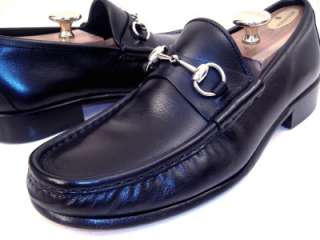 Gucci Mens Black Dress Shoes Silver Horse Bit Moccasins Loafers 9 D 