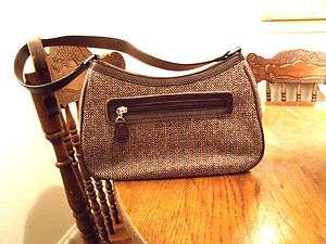 Liz Claiborne Handbag Wool Multi Color with Leather Like Brown Trim 