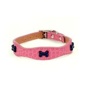  Pink Coco Paris Leather Dog Collar with Black Metal Dog 