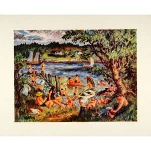 1945 Print Penobscot Bay Maine Swimming Hole Waldo Peirce Oil Painting 