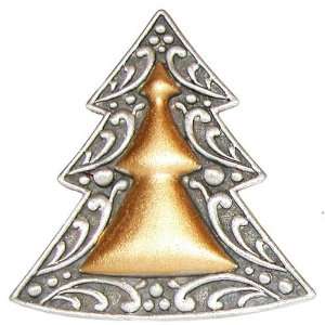   Tree Pin, Vintage, Signed Jj In Pewter With Gold Finish: Jewelry