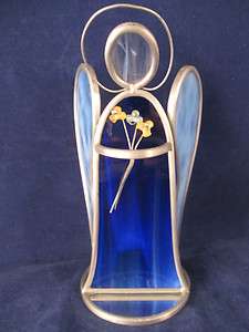 HANDMADE COBALT BLUE STAINED GLASS ANGEL FIGURINE 7 3/4 TALL 