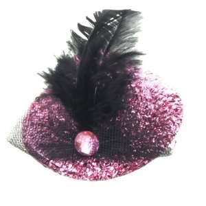   Ladies Pink Shiny Tinsel Coated Flannel Hat Shaped Hair Clip Beauty