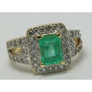   Sparkling Colombian Emerald & Russian Cz Ring 10k 