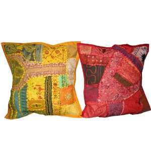   Gift 2 Embroidery Sari Toss Pillow Cushion Covers 