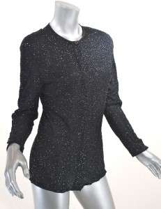 LES COPAINS COUTURE Dark Navy Silk Crystal Encrusted Top Italy 40/M 