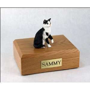   , Black & White Tabby   Sitting Cat Cremation Urn