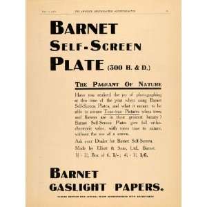 1918 Ad Barnet Self Screen Plate Gaslight Paper Photography Film 