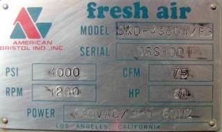 SCUBA SCBA PB Breathing Air Compressor 4000 PSI 75 CFM  
