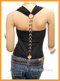Cowl Neck Backless Chain Draping Halter Tops  