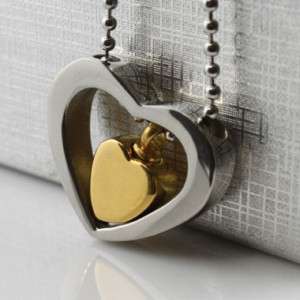 Tone Double Heart Cremation Urn Pendant Necklace  
