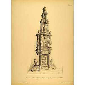  1890 Print Monument Church Belgium Architecture   Original 