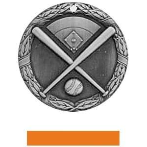  Hasty Awards Custom Baseball Medals SILVER MEDAL/ORANGE RIBBON 