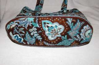 Vera Bradley Retired Java Blue & Brown Cotton Satchel Tote Handbag 