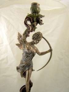 Bronze Diana & Cupid Candle Holder Candlestick Statue  