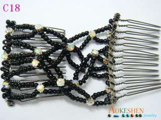 1PC Black Easy Stretch Double Beads Hair Combs Girls Clip ACCESSORY 