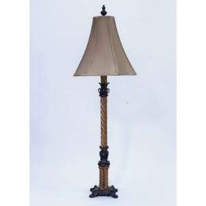  Column Buffet Lamp with Silk Shade in Dark Brown