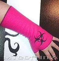 DIY Cyber Goth Hot Pink Biohazard Fleece Arm Warmers  