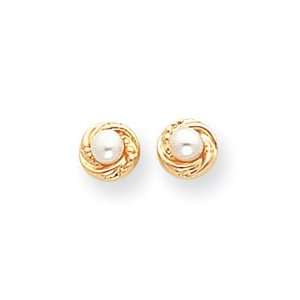   Sardelli   14kt Gold Button Cultured Pearl with Wreath Earrings