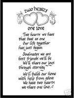 TWO HEARTS ONE LOVE Matted Calligraphy Wedding Poem  