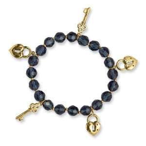 Gold Tone Charms And Beaded Dark Blue Crystal Stretch 