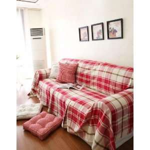   Country Style Red Grid Cotton Sofa Cover SC 37, Three Seats Sofa Home