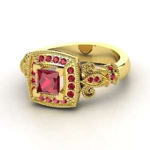  Dauphine Ring, Princess Ruby 14K Yellow Gold Ring Jewelry