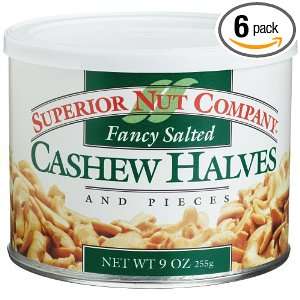 Superior Nut Fancy Salted Cashew Halves and Pieces, 9 Ounce Canisters 