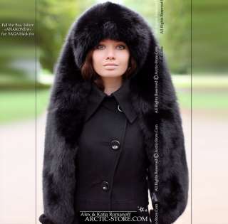 LONG Black Fox Fur Boa Scarf Russian arctic store women Hat Wrap 