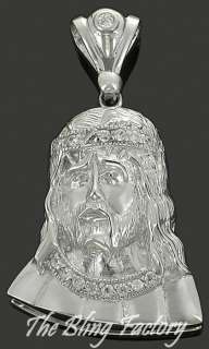 Mens 925 Sterling Silver Iced Out Jesus Pendant Charm  
