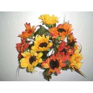    Set of 4 YELLOW ORANGE Sunflower Bushes Silk Flower