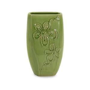  12.25 Small Anatole Apple Green Ceramic Vase with Flower 