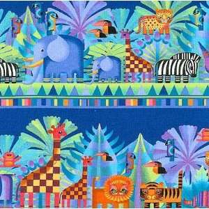  45 Wide Safari Park Animal Stripe Royal Fabric By The 