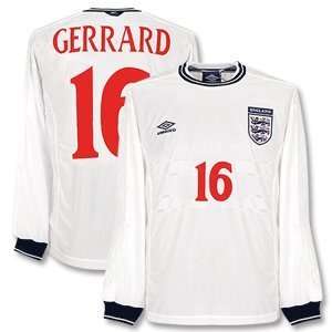 99 01 England Home L/S Players Jersey + Gerrard 16  Sports 
