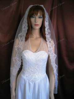 1T Ivory Fingertip Mantilla Rose Lace Wedding Veil  