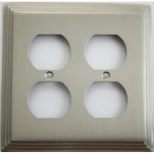  Satin Nickel Deco Style Two Gang Duplex Outlet Wall Plate 