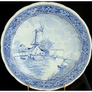  Large Transferware Blue Delft Plate Charger Boch Boats 