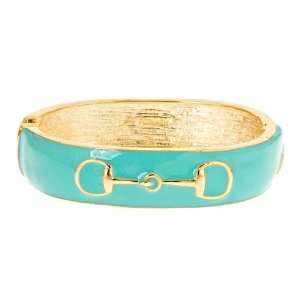   Gold Fill & Turquoise Enamel Horse Bit Inlay Bangle Bracelet: Jewelry