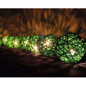  Green Rattan Ball Patio Party String Lights (20/set): Home 