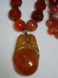   Carved Pendant & Faceted Graduated Bead Necklace 36~ 180 g  