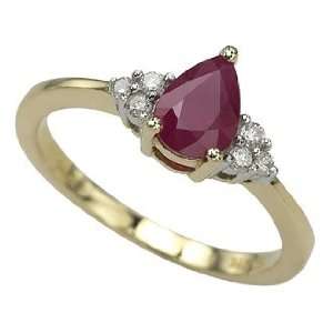   Prong Set Diamond and Gleaming Pear Shaped Center Ruby Ring Jewelry