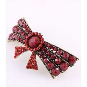   Gold Color Hair Clip with Rhinesotne and Acrylic Jewelry Red Color