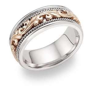  14K White and Rose Gold Paisley Wedding Band: Jewelry