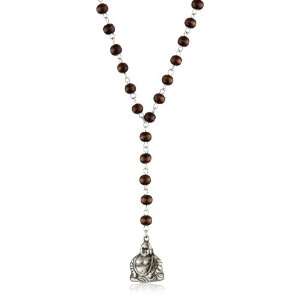    Ettika Silver Colored Buddha Wooden Brown Rosary Necklace Jewelry