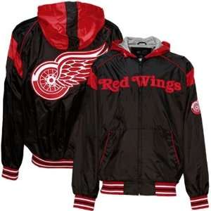  Detroit Red Wings Black Full Zip Hoody Wind Jacket: Sports 