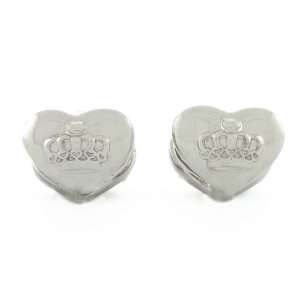  Silver Toned Imperial Crown Heart Huggy Earrings Jewelry